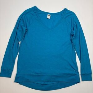 PINK Victoria's Secret Blue V-Neck T-Shirt Long Sleeve Top Size Small